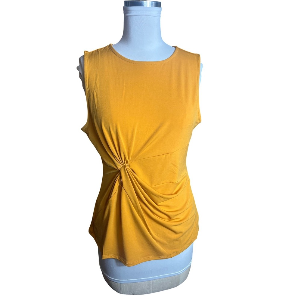 Zenana Mustard Yellow Twist Front Draped Sleeveless Top Small IT-2312AB